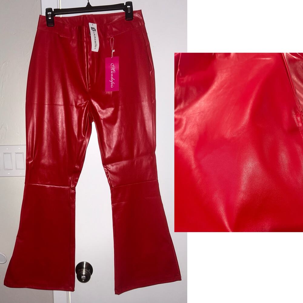 NWT Red Vegan Leather Boot Cut Pants - Picture 2 of 2